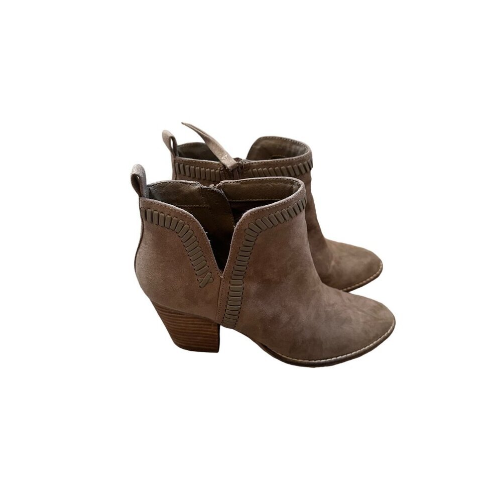 Dolce Vita Womens Suede Ankle Boots With Stacked Heel & Zipper Size 7 Taupe